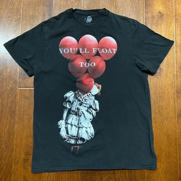 IT Horror Movie Pennywise You'll Float Too Black Red T-Shirt Men's Size Medium - Picture 3 of 7